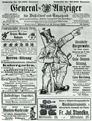 Ausgabe vom 16. Februar 1898. Selbst die Titelseiten waren vor rund hundert Jahren mit närrischen Annocen zugepflastert